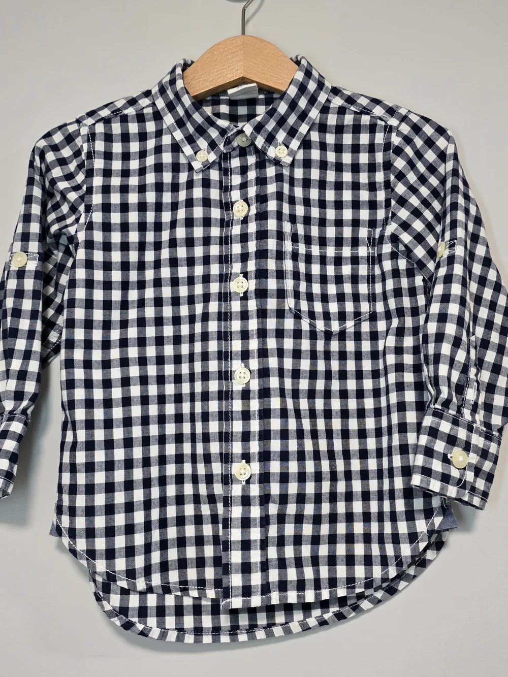 GAP Navy and White Gingham Button-Down Shirt Toddler 18-24